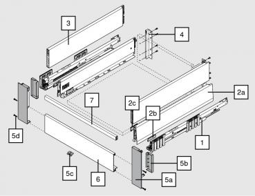 MERIVOBOX Vorderstück o. Nut für Innenschubkasten und Innenauszug mit Querreling, bis KB=1200mm, zum Ablängen, seidenweiß, ZV4.1042M